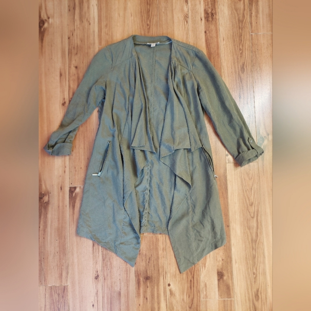 Olive cardigan with cascade collar